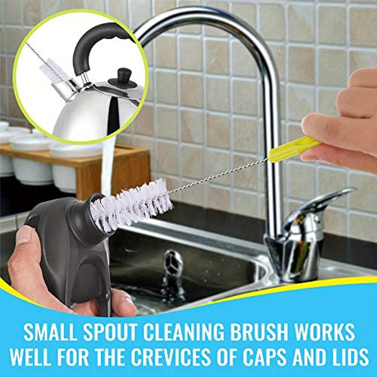 Set de 5 Brosses de Nettoyage pour Bouteilles : Long manche, plastique durable, idéal cols étroits, cuisine ou extérieur, brosses ergonomiques et flexibles.