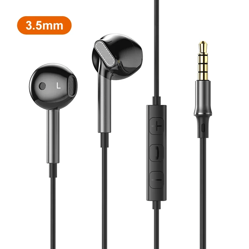 Écouteurs filaires HiFi 9D, USB-C et 3,5 mm, son haute résolution, design noir premium, confortables et durables, contrôle du volume, compatibles smartphones et gaming.