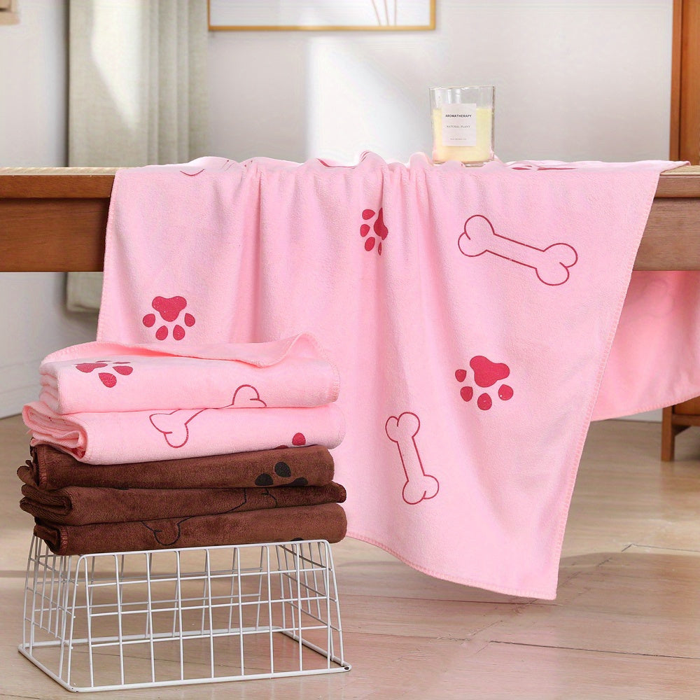 Serviette en microfibre pour chiens, ultra-absorbante, séchage rapide, motif os et patte, lavable en machine, adaptée toutes tailles et races.