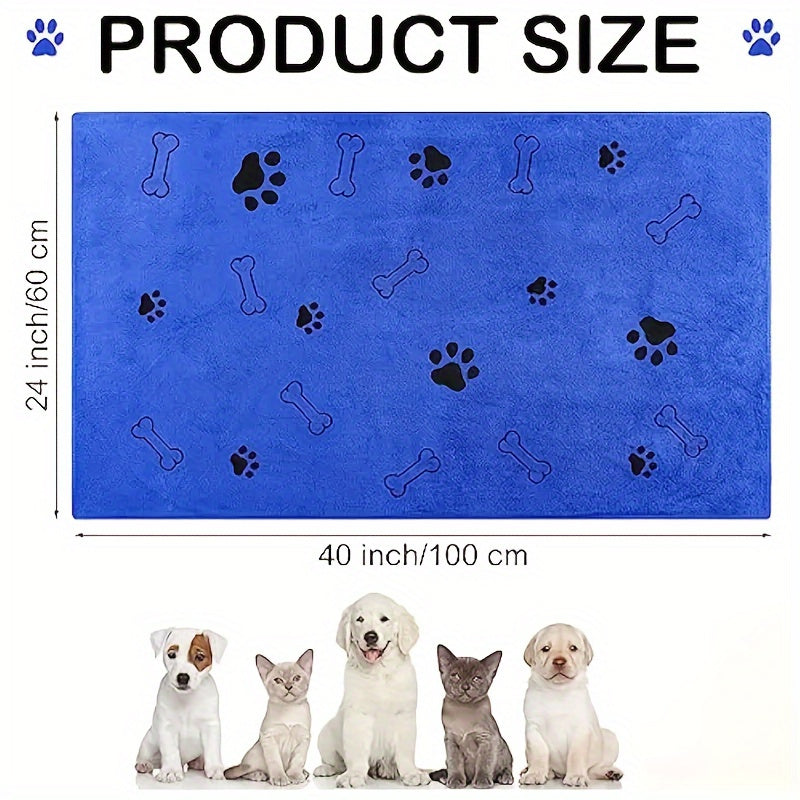 Serviette en microfibre pour chiens, ultra-absorbante, séchage rapide, motif os et patte, lavable en machine, adaptée toutes tailles et races.