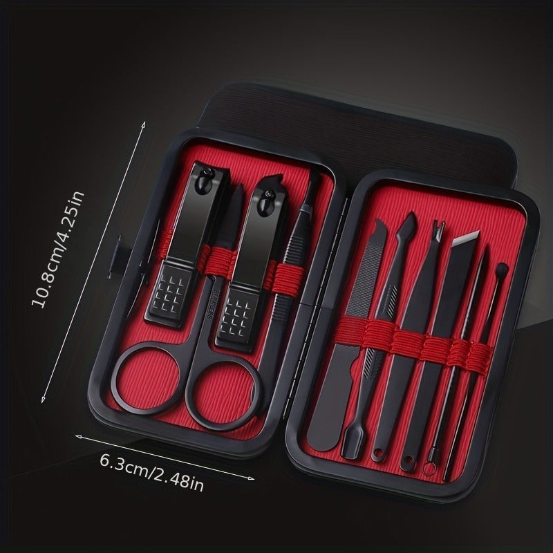 Set de 10 coupe-ongles professionnels en acier inoxydable, manches rouges ergonomiques, avec lime, pour manucure et pédicure hommes et femmes.