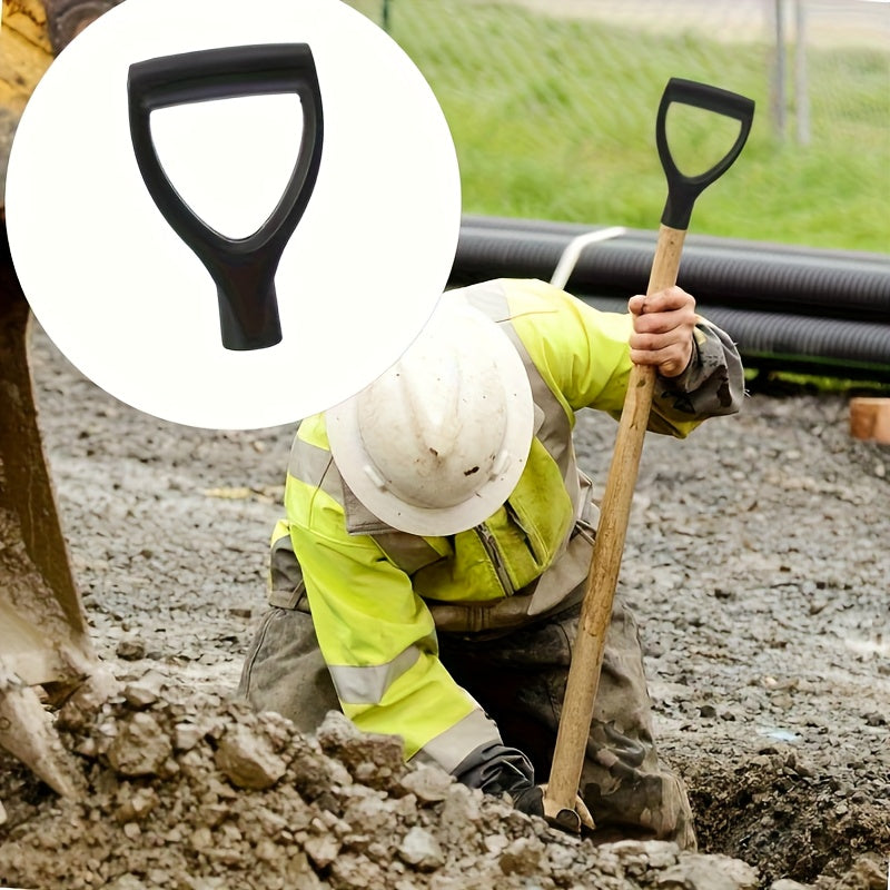 Poignée de pelle en plastique robuste et ergonomique, design courbé ou droit, compatible pelles et accessoires, idéale neige, jardinage et terrassement.