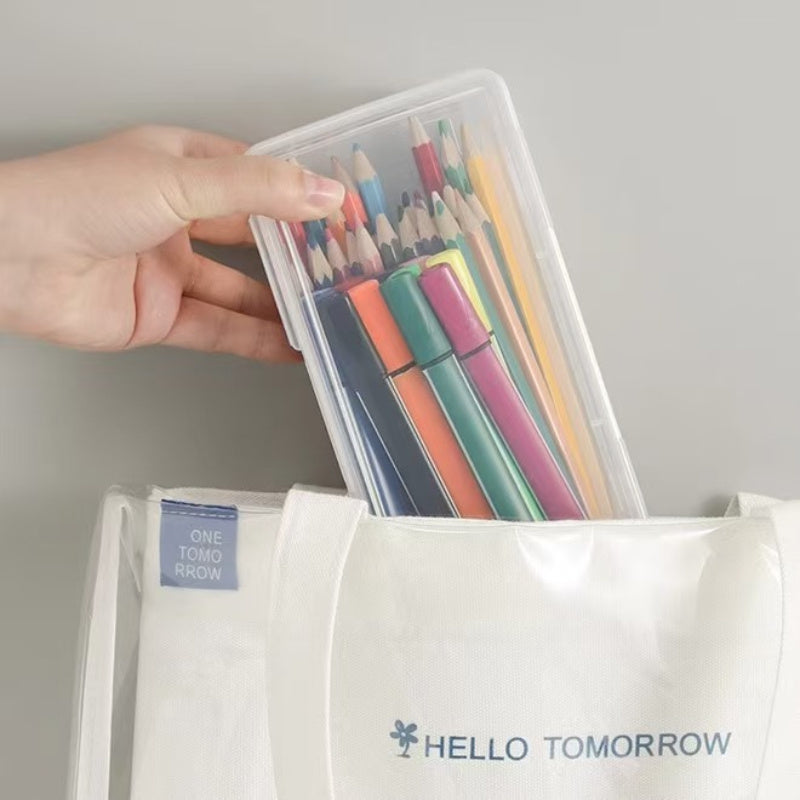 Lot de 4 grandes boîtes transparentes avec couvercles, solides et empilables, légères et portables, idéales pour bureau, loisirs créatifs et organisation maison.