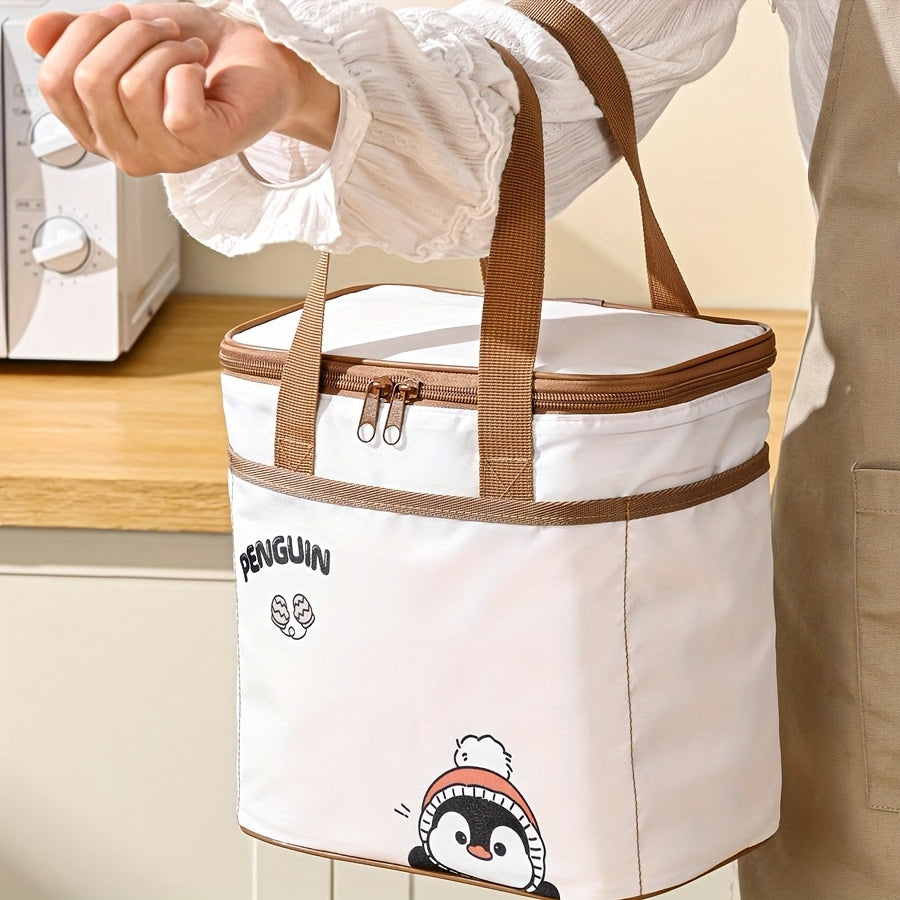 Sac déjeuner portable Qifeng, grand volume, isolant, motifs cartoon, tissu Oxford renforcé, aluminium intérieur, réutilisable pour école et pique-nique.