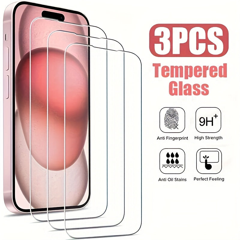 Lot de 3 Protecteurs d’Écran Verre Trempé HD : Compatible iPhone 11 à 17 Pro Max, anti-traces et huiles, résistant aux rayures, installation facile, finition brillante.