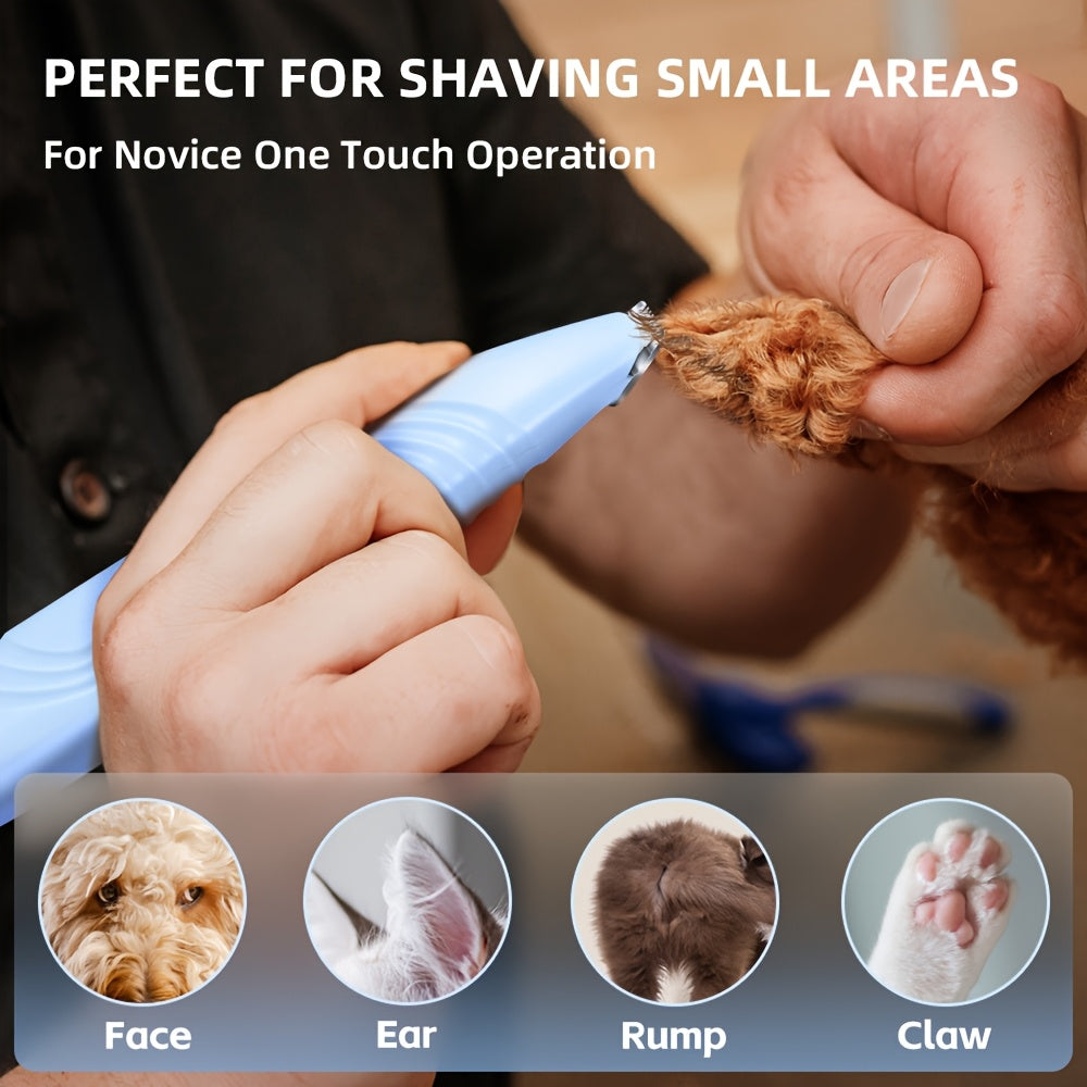 Tondeuse sans fil pour chiens et chats, faible bruit. Utilisation sèche/humide, idéale pour petites races, coupe sans douleur des pattes et du visage.