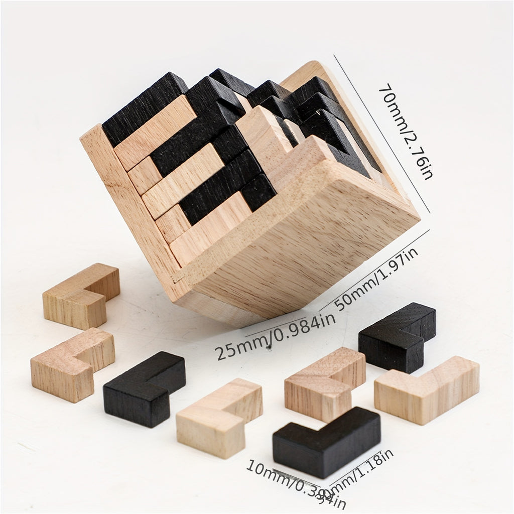 Set of 54 3D Brain Teaser wooden cube games. Perfect gift for brain training, Christmas, birthdays, and Halloween decorations.