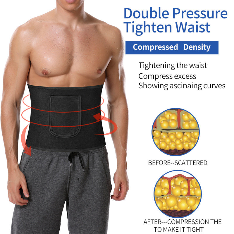 Ceinture sauna homme, ajustable, sculptante abdominale avec poches, absorbe la sueur, soutien posture, idéale entraînements et fitness.