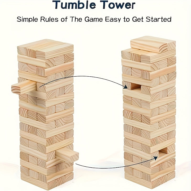 Jeu de tour en bois, 54 pièces, empiler et construire, bois de pin durable, cadeau idéal fête ou Noël.