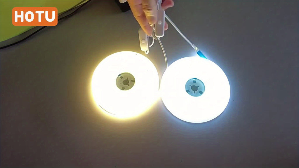 Ruban LED COB HOTU : Flexible, adhésif, découpe possible, 400 LED/m, lumière blanc chaud à blanc jour (3000-6500 K), idéal chambre et sous-meubles.