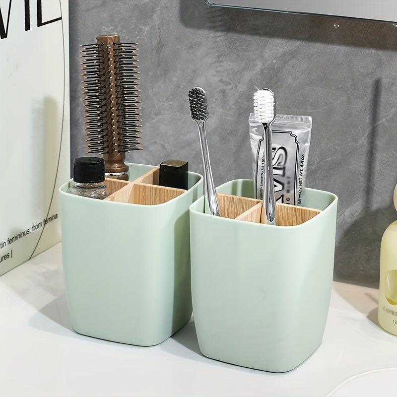 Imitation bamboo desk organizer, 3/4 compartments, for pens, jewelry and small items, ideal for office, bathroom or bedroom.