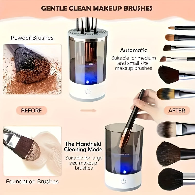 Automatic electric makeup brush cleaner with cleaning mat, compatible with all sizes, convenient and portable, ideal gift for women.
