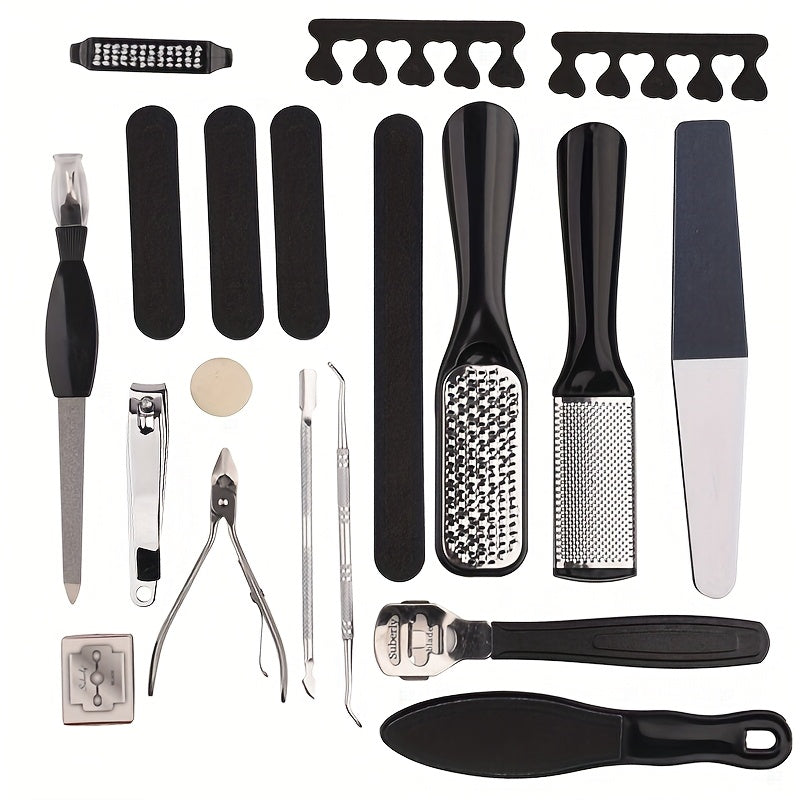 Set manucure-pédicure 23 pcs, outils robustes pour limer, polir et lisser, parfait pour usage domestique, salon ou spa professionnel.