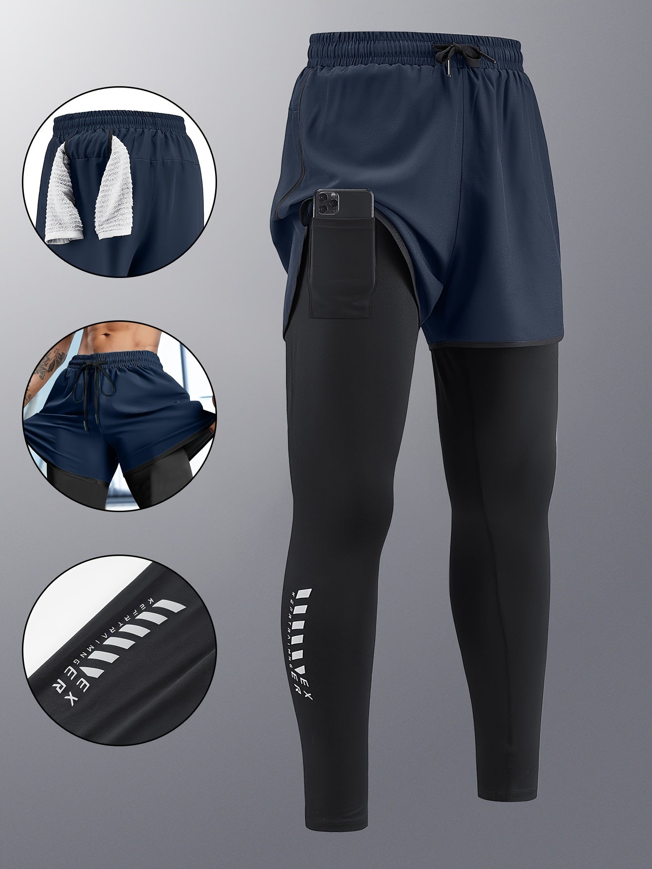 Pantalon de sport homme, séchage rapide, doublure intérieure, extensible avec poches, parfait pour course, basketball et entraînement.