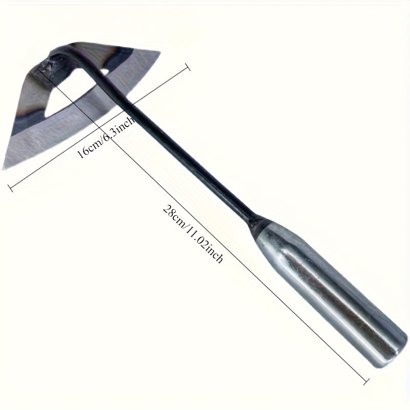 Houe robuste tout acier avec lame en croissant, design en échelle pour désherber, creuser et planter, idéale jardin, ferme et aménagement.