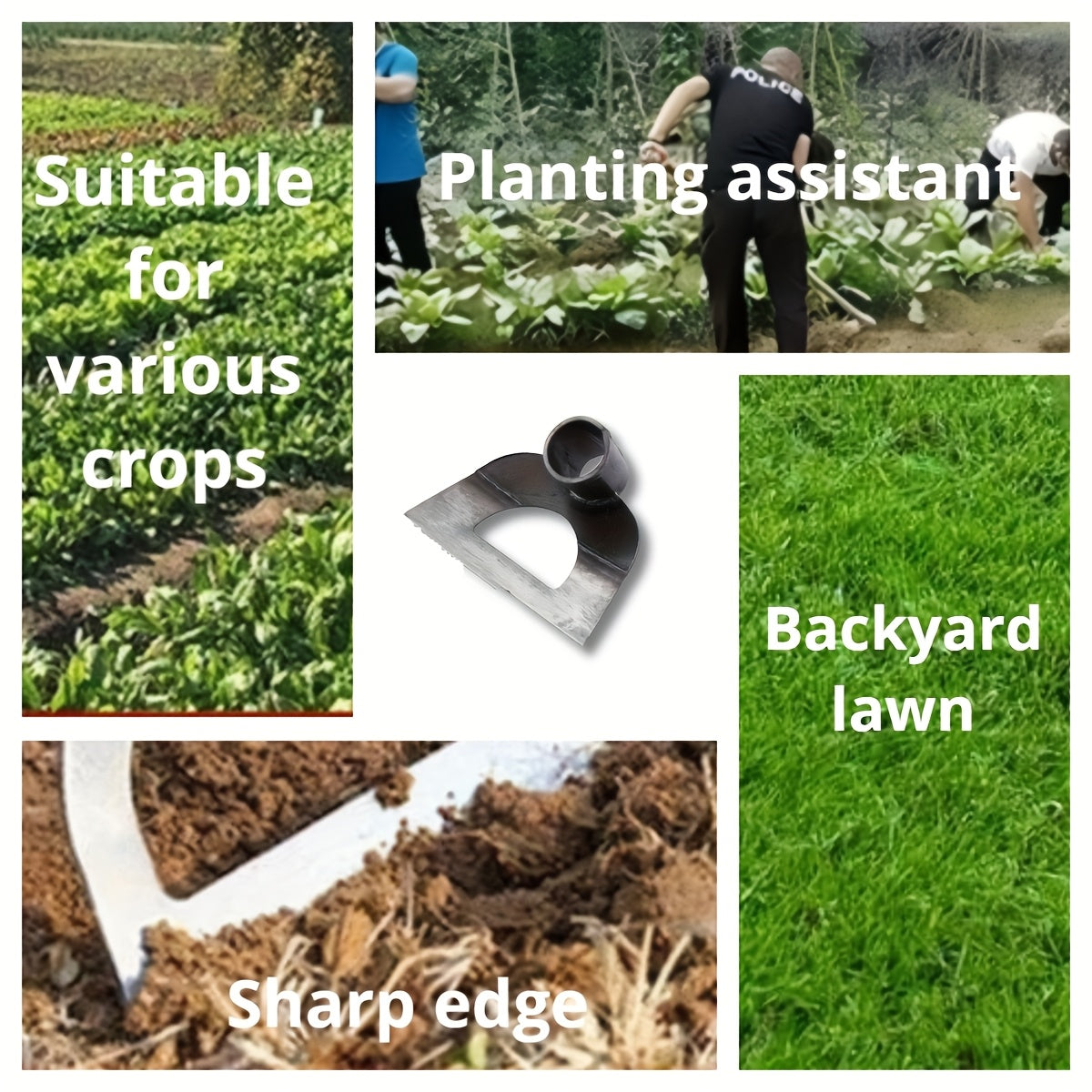 Houe en acier au manganèse avec râteau creux tranchant, poignée orange ergonomique, construction tout acier, idéale pour désherber légumes et entretenir jardin.