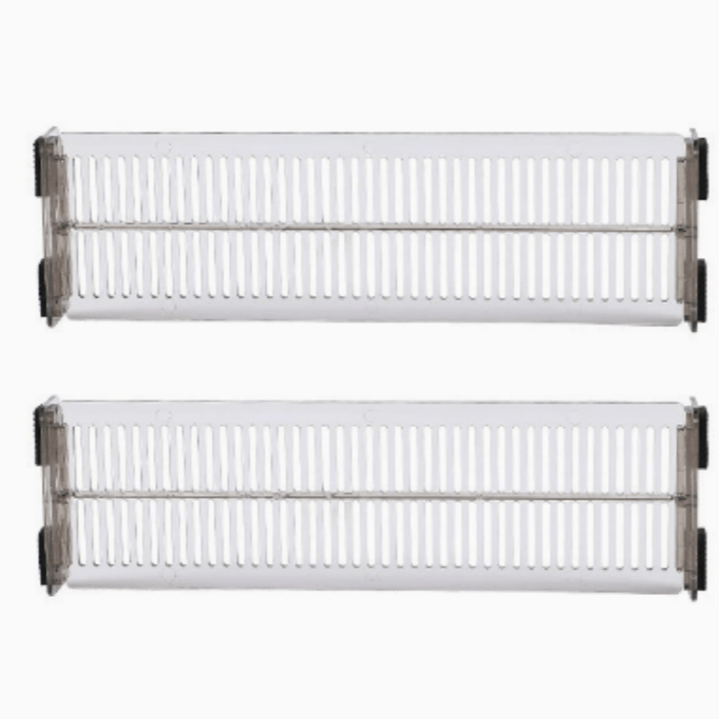 Lot de 2 séparateurs de tiroirs réglables, robustes et extensibles, optimisent le rangement de vêtements, cuisine ou bureau, économisant de l’espace efficacement.