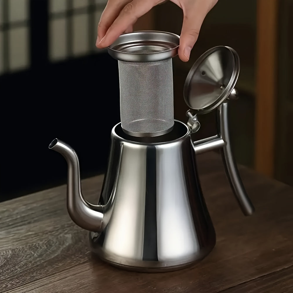 Set Théière/Cafetière en Acier Inoxydable 1–2 L : Filtre inclus, résistant à la chaleur, inox 304, idéal café, thé, eau froide, usage maison ou restaurant.