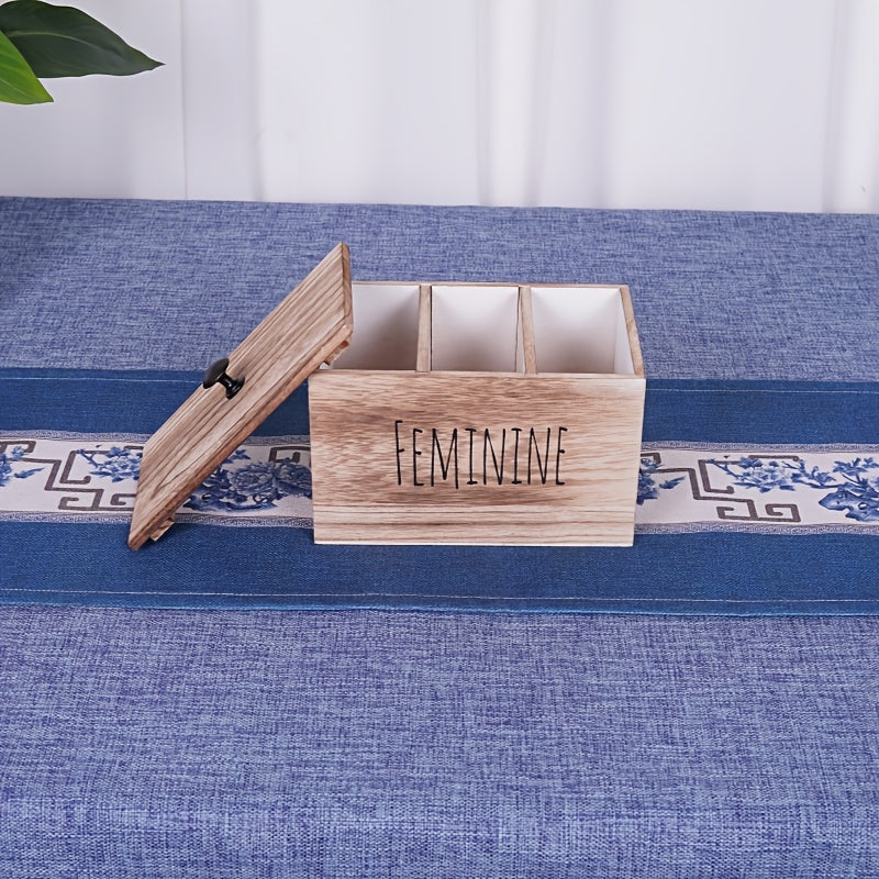 Boîte de rangement en bois massif avec couvercle, design rectangulaire minimaliste, idéale pour salle de bain : disques, protections, essentiels quotidiens.