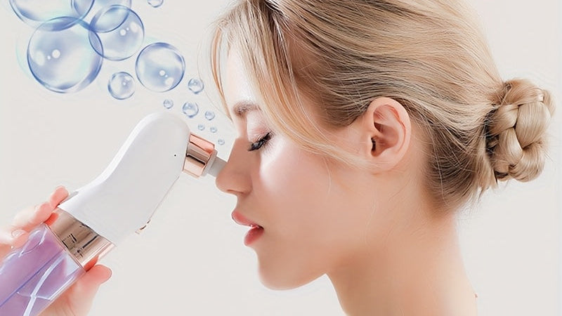 Appareil beauté USB rechargeable pour extraction points noirs, nettoie en douceur les pores, livré avec 5 embouts, unisexe et portable.