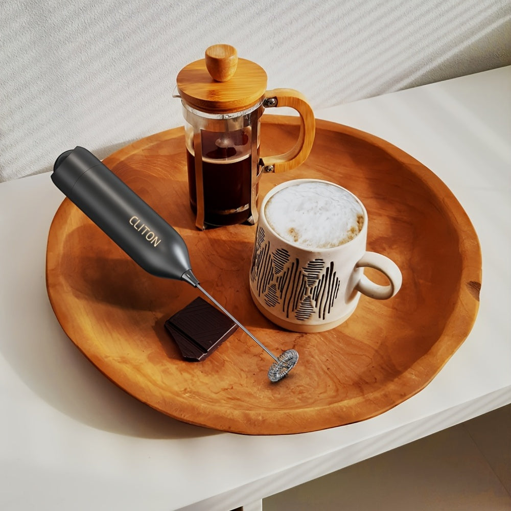 Cordless Electric Milk Frother: 304 stainless steel whisk, quiet operation, portable and compact, ideal for home coffee or camping.