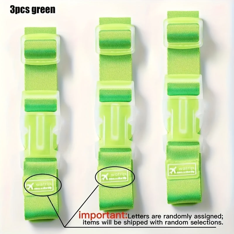 Lot de 3 sangles bagages réglables, résistantes, couleurs vives, sécurisent valises et sacs, accessoires de voyage pratiques et durables.