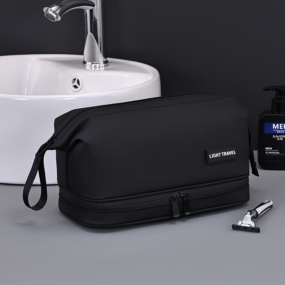 Trousse de toilette élégante, grande capacité, étanche avec séparation humide/sèche, parfaite pour voyages d’affaires et rangement domestique.