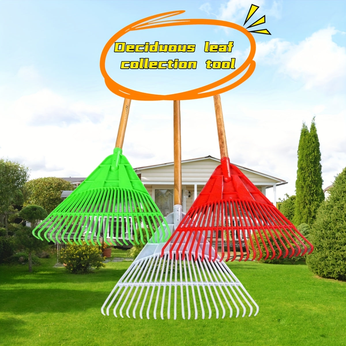 Râteau-main ajustable en plastique durable, poignée ergonomique, disponible en 3 couleurs, idéal pour ramasser feuilles et entretenir pelouse et jardin, usage résidentiel ou professionnel.