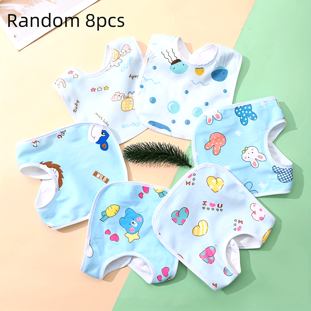 Lot aléatoire de 8 ou 10 bavoirs en velours cristal, rose et bleu, en U avec poche, idéal pour repas bébé.