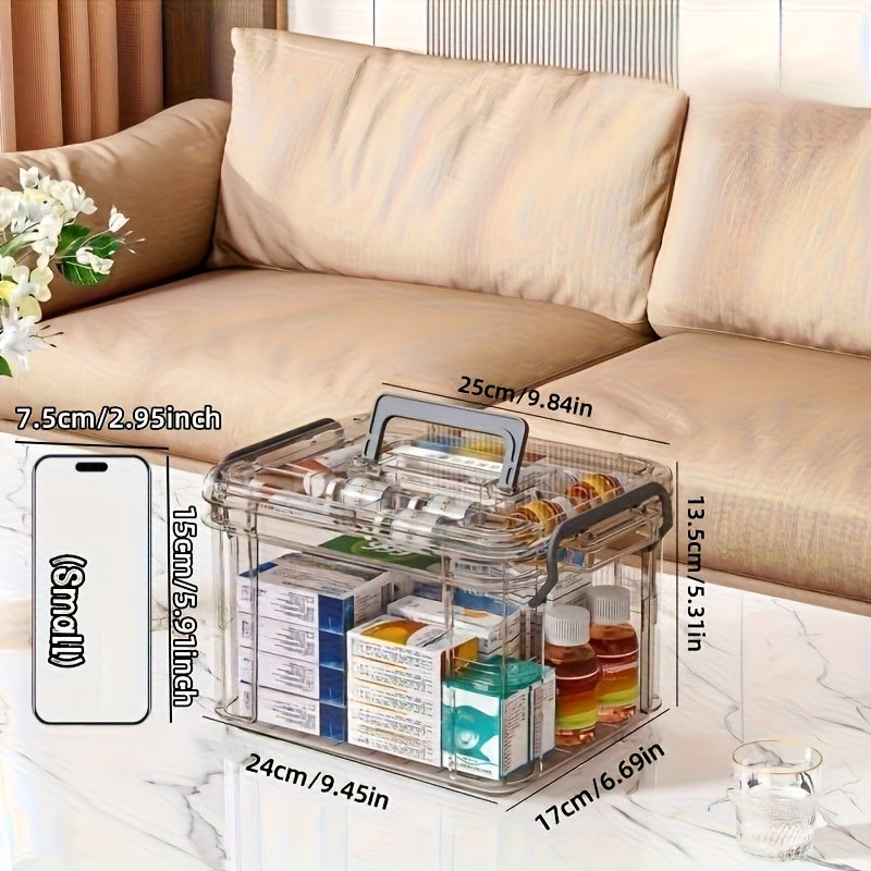 Boîte de rangement multifonctionnelle en plastique avec fermeture à clip, étanche et empilable, idéale pour médicaments, accessoires et organisation domestique.