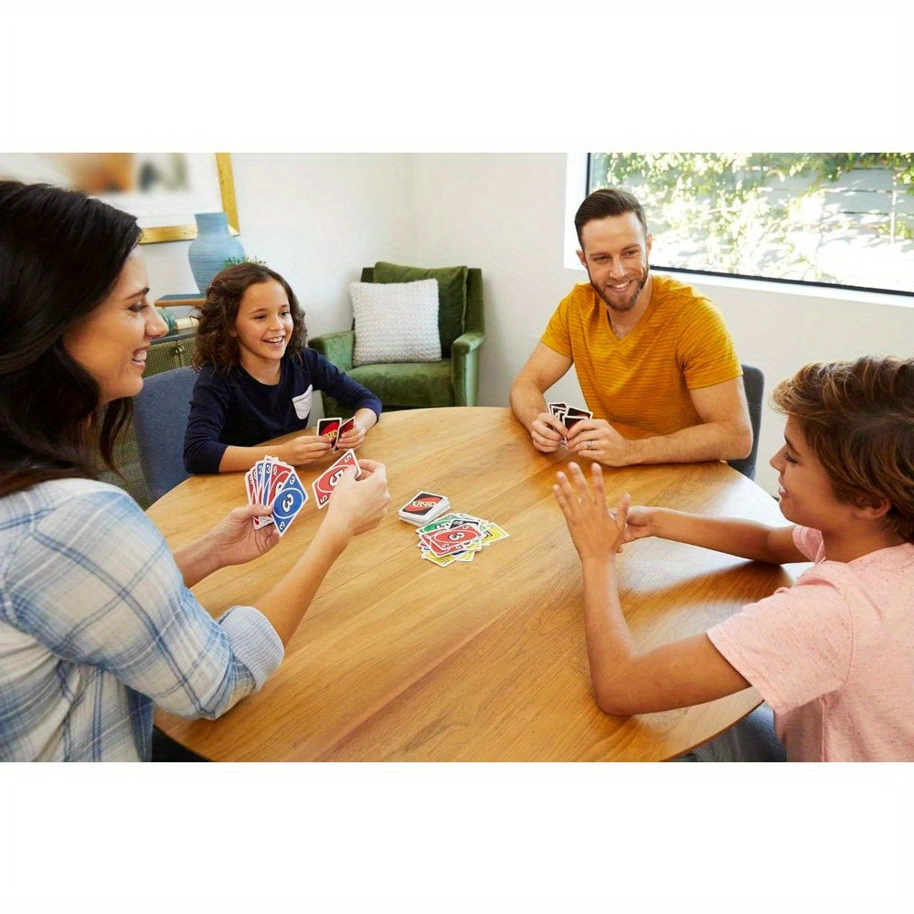 UNO classique, jeu de cartes couleurs et chiffres, 112 cartes avec actions spéciales, amusant pour adolescents et adultes, cadeau idéal enfants.