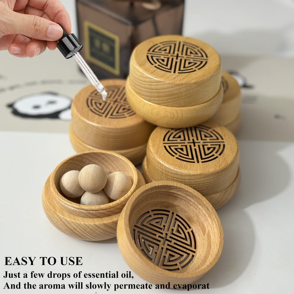 Wooden essential oil diffuser with incense box and balls, retro screw cap, long-lasting fragrance, home and car decor.