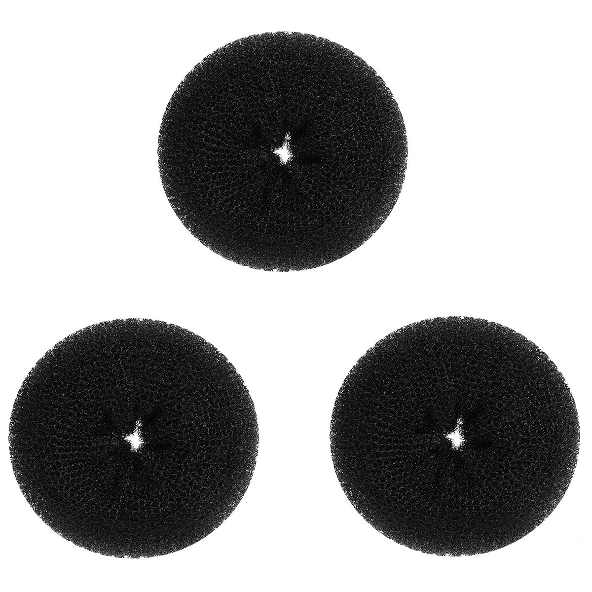 Lot de 3 accessoires donut pour chignons, avec épingles, idéal pour créer facilement des coiffures volumineuses et structurées.