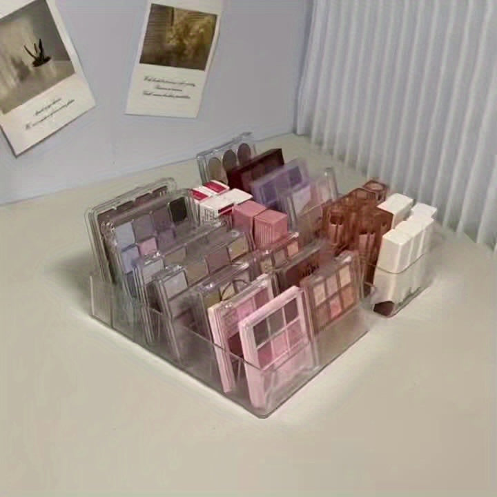 Set of 2 multifunctional transparent trays for cosmetics, ideal for organizing lipsticks, nail polish and eyeshadows on the counter without electricity.