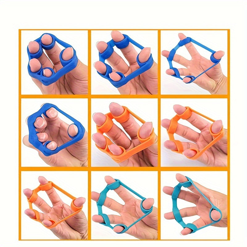 Trois amplificateurs de grip en silicone pour exercices doigts et poignets, entraînement de dextérité et renforcement portable des mains et doigts.