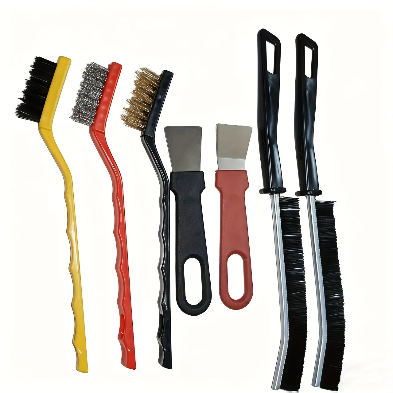 Set of 7 kitchen cleaning tools: ice shovel, electric brush, scrapers and brushes for hobs, hoods, pans and stubborn grease.
