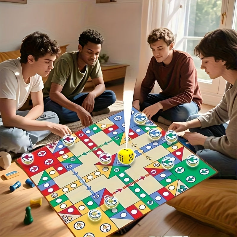 Jeu de ludo de luxe façon tapis, avec 16 pions, dés, pliable et portable, parfait pour famille, fêtes et cadeaux.