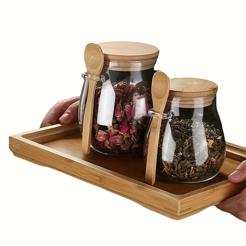 Set 2 pcs : Bocal en Verre Hermétique + Cuillère : Idéal pour café, sucre, thé, sel, bonbons et épices, parfait cuisine, restaurant et food-truck.