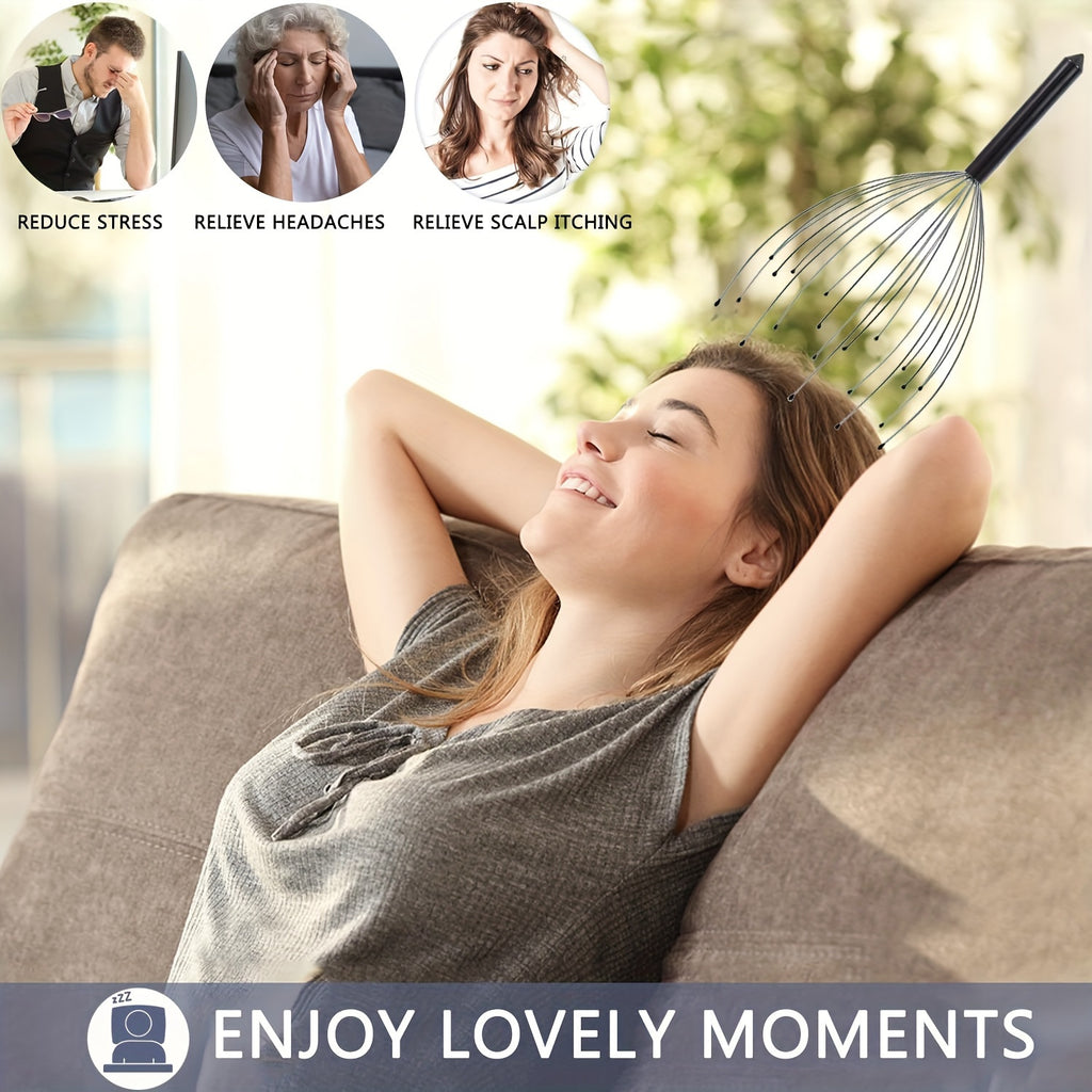 Massageur de cuir chevelu à 20 doigts, ergonomique, pointes douces, durable et lavable, soulage stress et détente, pour hommes et femmes.