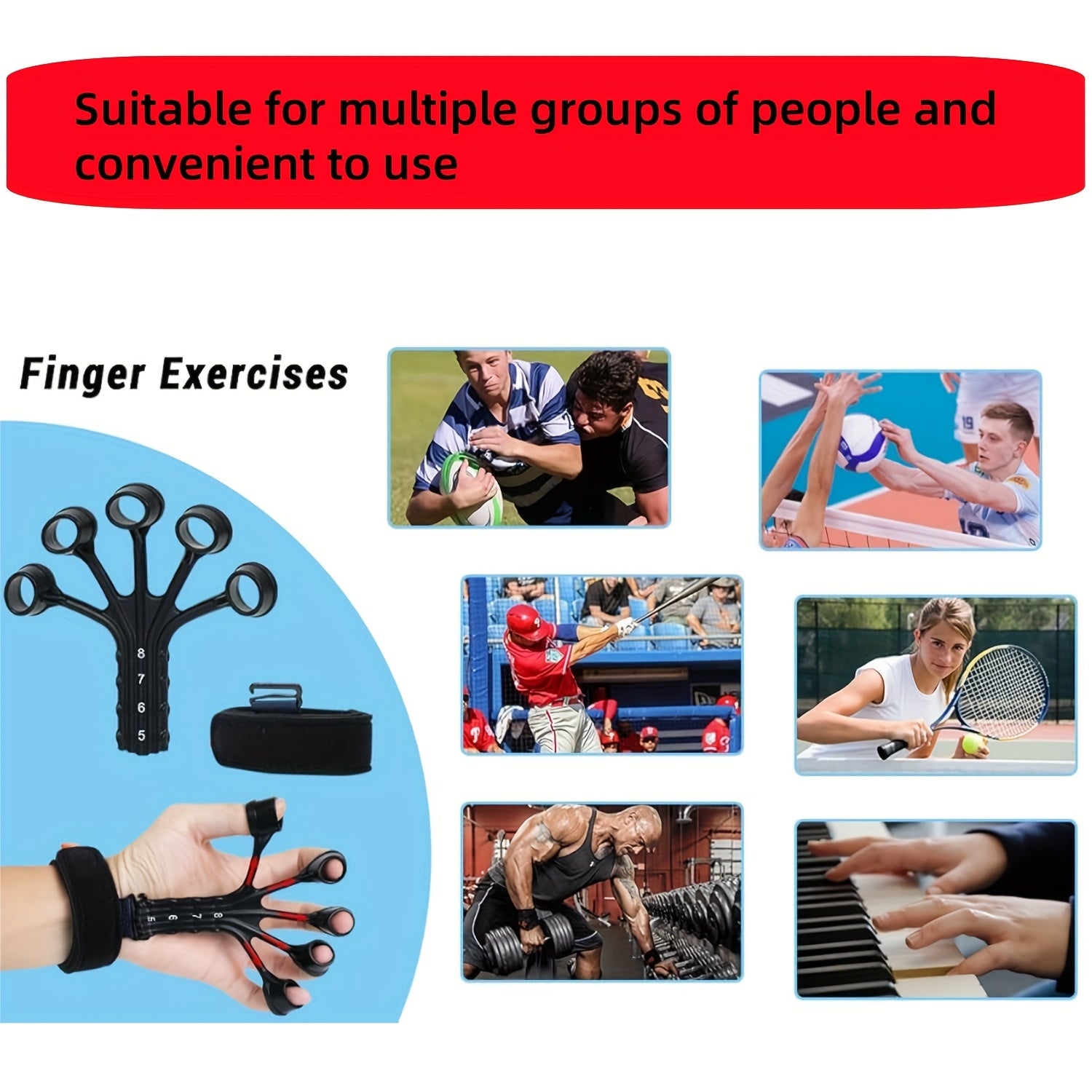 Entraîneur de force en silicone avec exerciteur de doigts, résistance réglable, parfait pour renforcement musculaire, rééducation et usage quotidien.