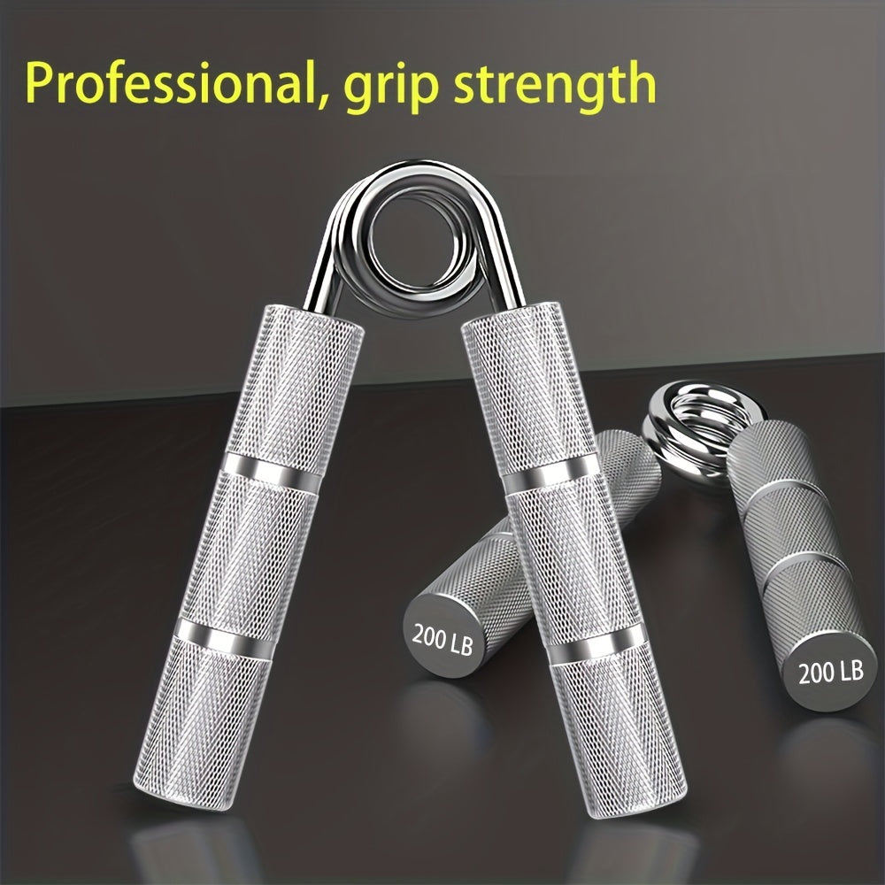 Metal hand gripper 22.68 to 158.76 kg, trains wrists and forearms, strengthening grip and hand muscles.