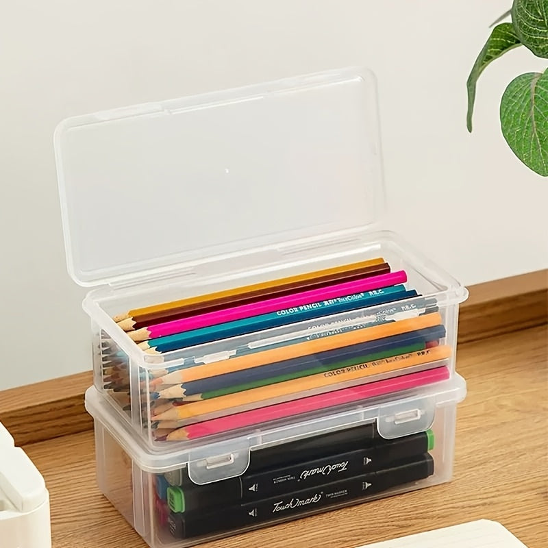 Lot de 4 grandes boîtes transparentes avec couvercles, solides et empilables, légères et portables, idéales pour bureau, loisirs créatifs et organisation maison.