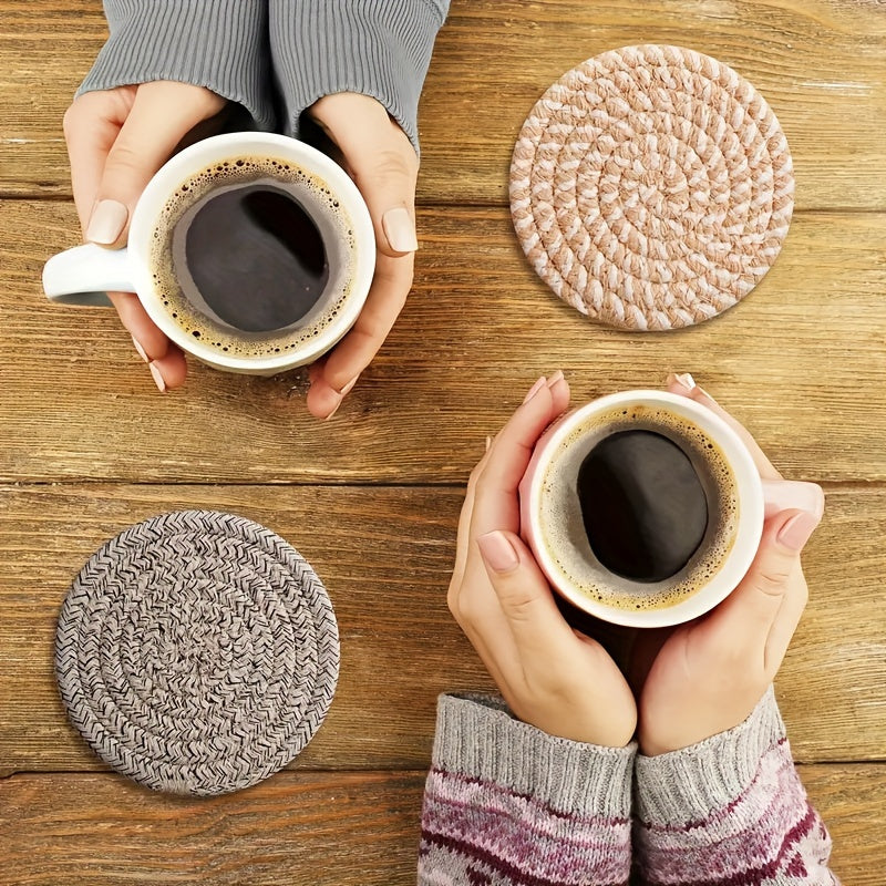 Lot de 8 sets de sets de table en coton tissé Protège assiettes et plats, résistant à la chaleur, design clair et foncé, idéal décoration maison ou cadeau.