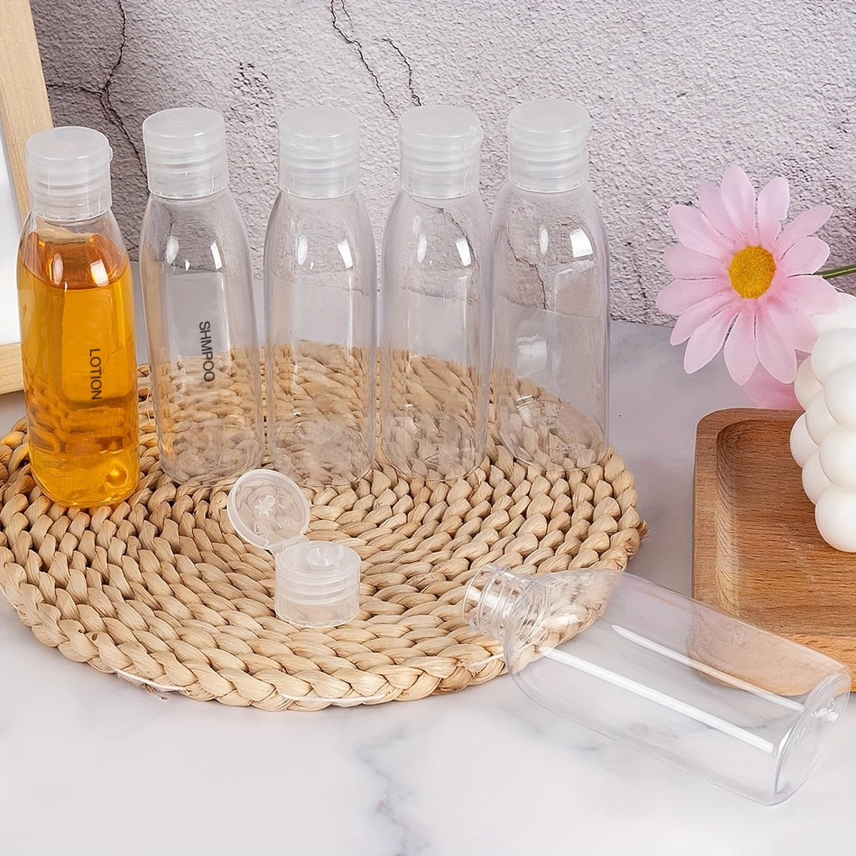 مجموعة من 6 زجاجات سفر، سعة 100 مل، مانعة للتسرب، متوافقة مع معايير إدارة أمن النقل الأمريكية، قابلة لإعادة التعبئة، سهلة الضغط والتنظيف، للمستحضرات ومنتجات العناية بالبشرة.