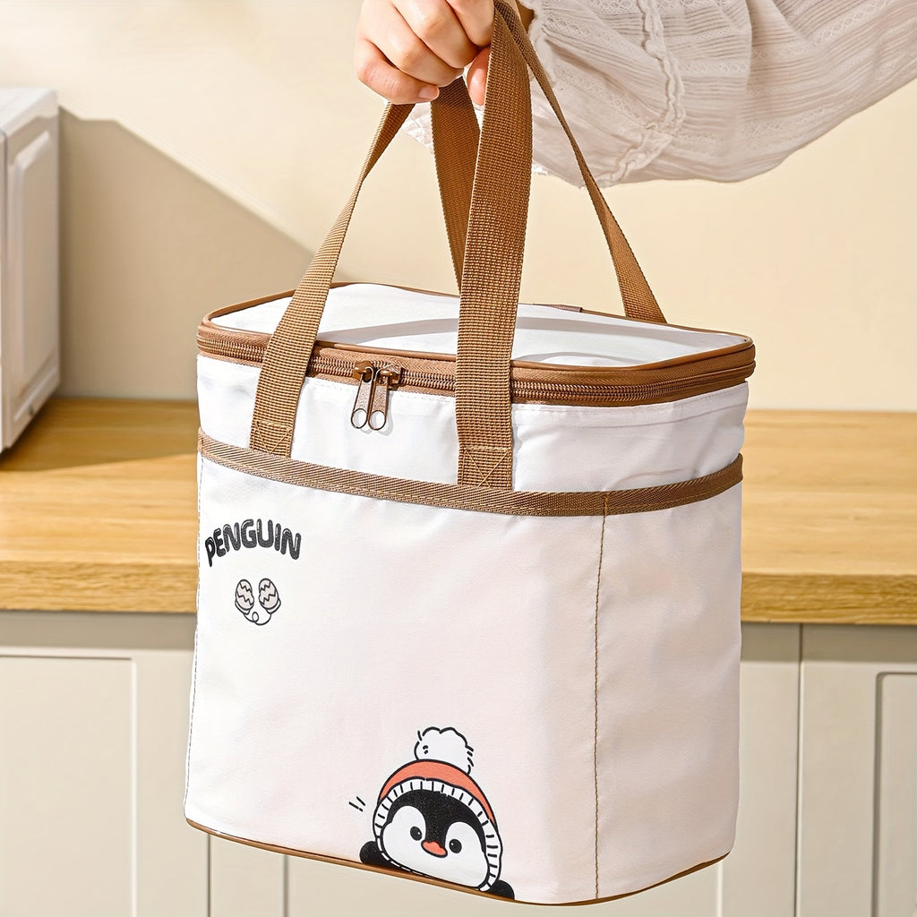 Sac déjeuner portable Qifeng, grand volume, isolant, motifs cartoon, tissu Oxford renforcé, aluminium intérieur, réutilisable pour école et pique-nique.