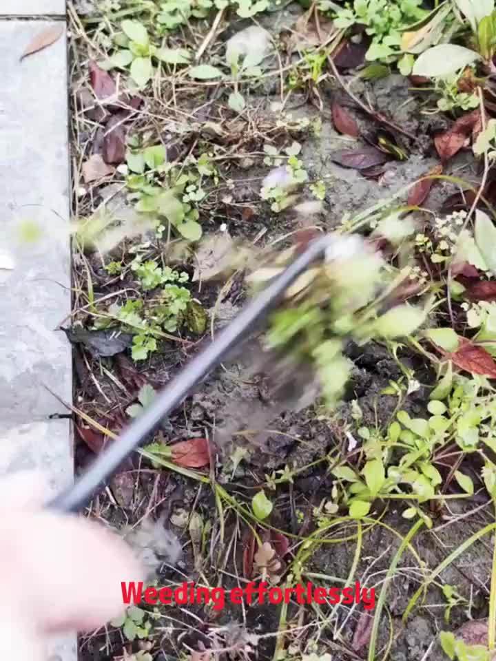 Outil de désherbage et de culture en fer, 4 dents ergonomiques, économe en effort, entretien gazon et jardin sans se pencher, poignée confortable.