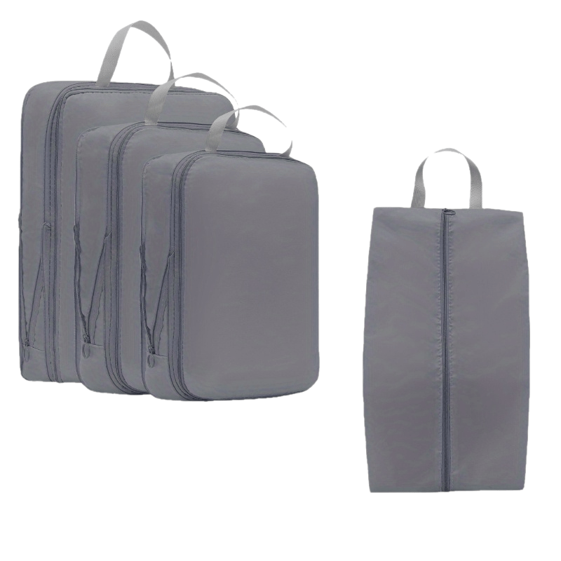 Waterproof and portable travel storage bags for clothes, shoes and toiletries, making luggage organization and packing easier.