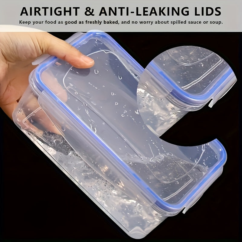 Set de 8 boîtes repas plastiques rectangulaires, 4 tailles, couvercles flip-top, réutilisables, micro-ondes et congélateur, anti-odeur, parfait pour légumes, fruits et snacks.