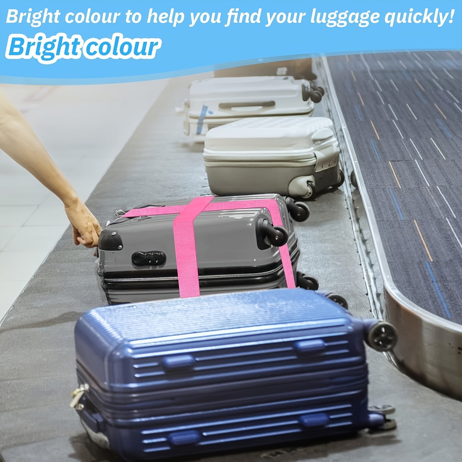 Lot de 4 sangles bagages en polypropylène, avec boucle combinée et fenêtre ID, durables et anti-vol, adaptées voyages et style minimaliste.