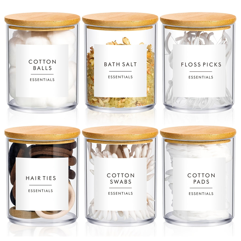 Lot de 4 pots transparents de 10 oz avec couvercles, idéal pour cotons, maquillage et accessoires de salle de bain.